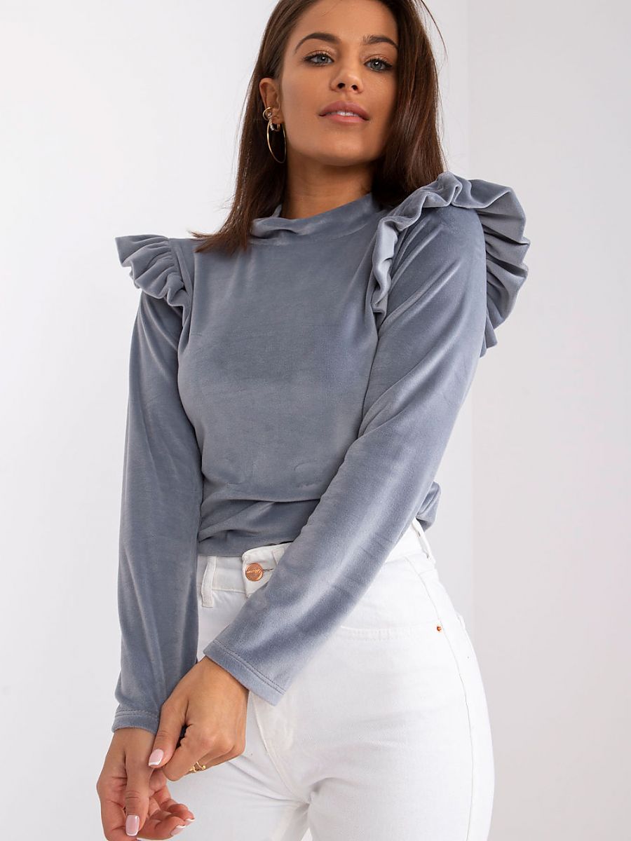 Top épaulette velours gris