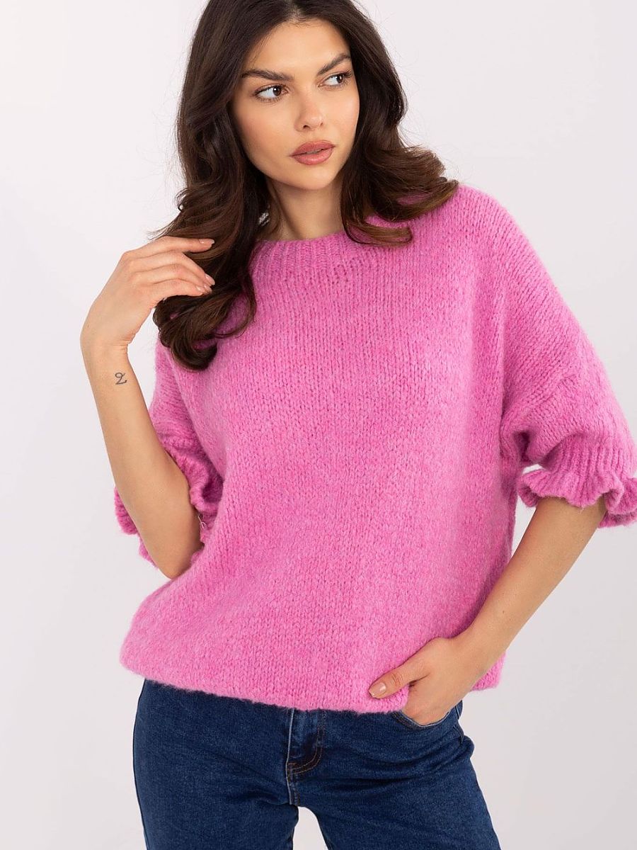 Pull manches à volants rose