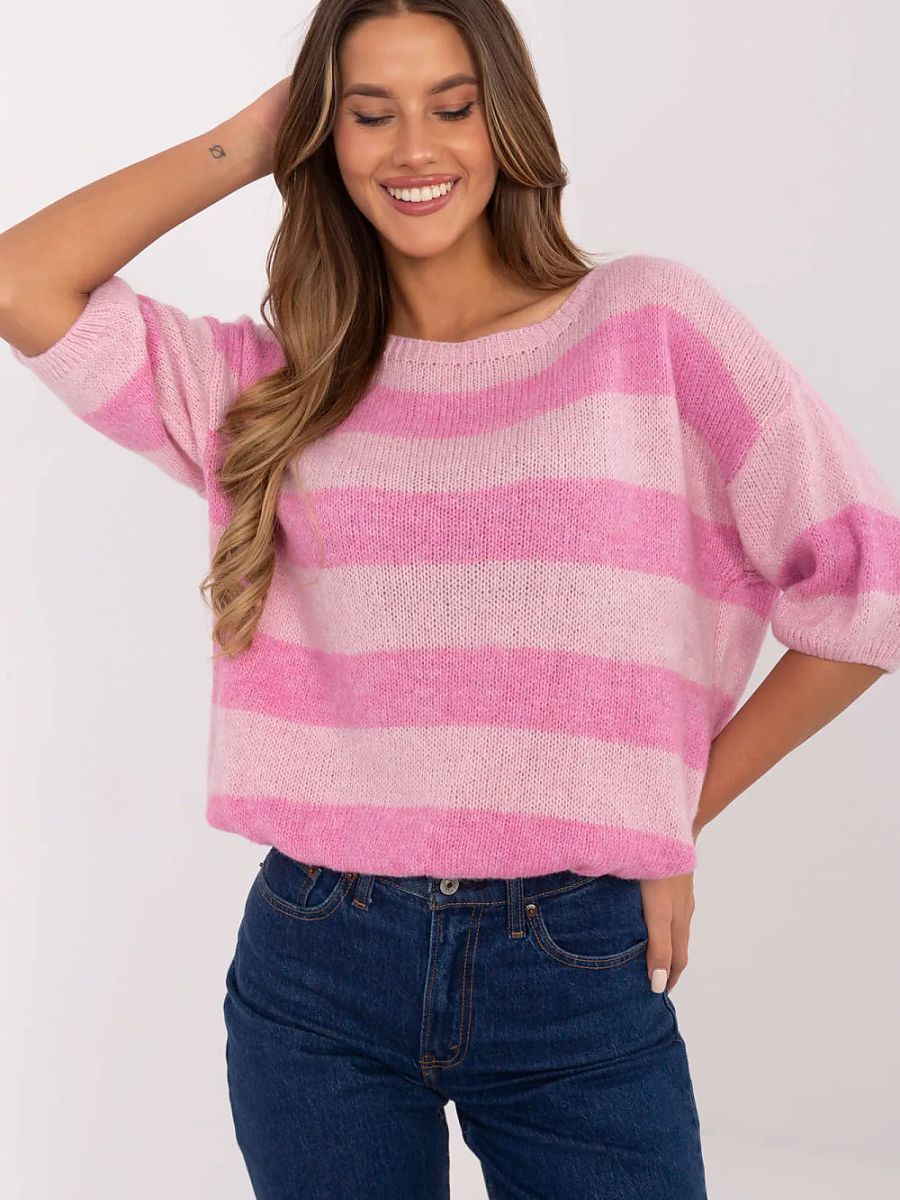 Pull automne rayé rose / fuchsia