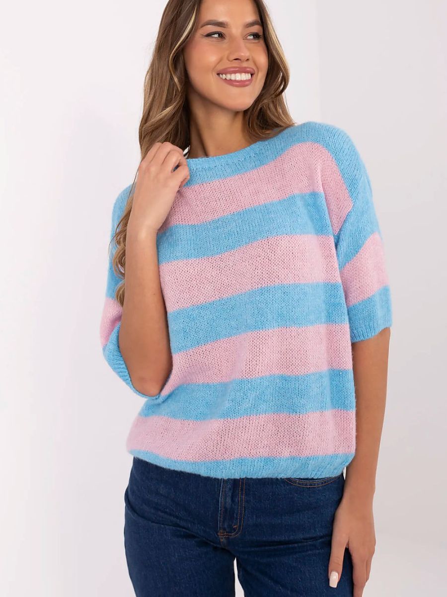 Pull automne rayé rose / bleu