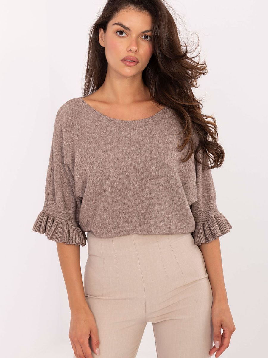 Pull manches 3/4 à volants sable