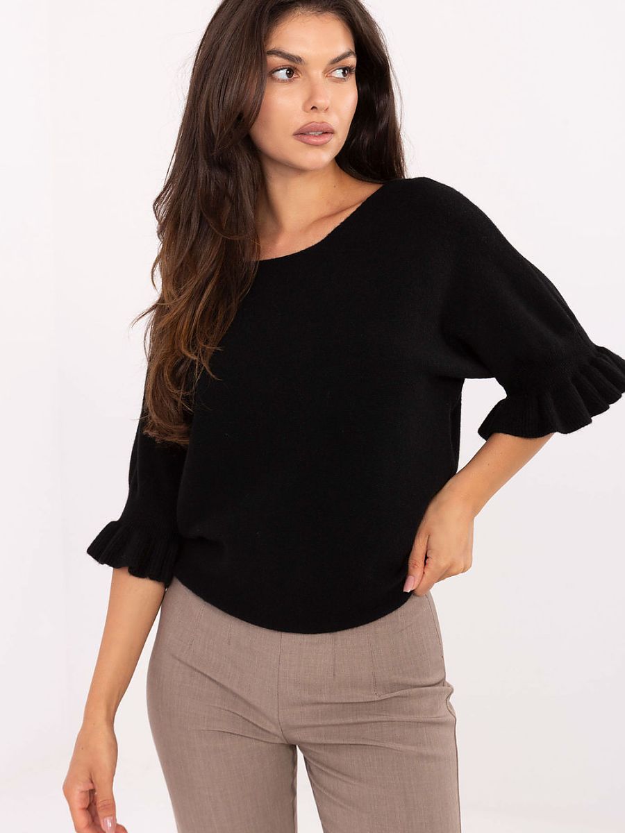 Pull manches 3/4 à volants noir
