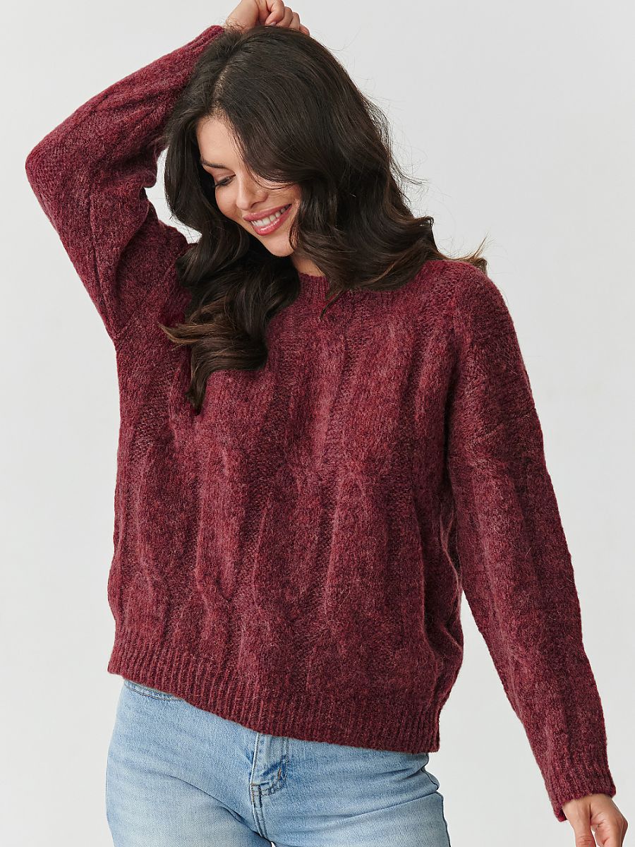 Pull tresse collection kid/mohair rouge