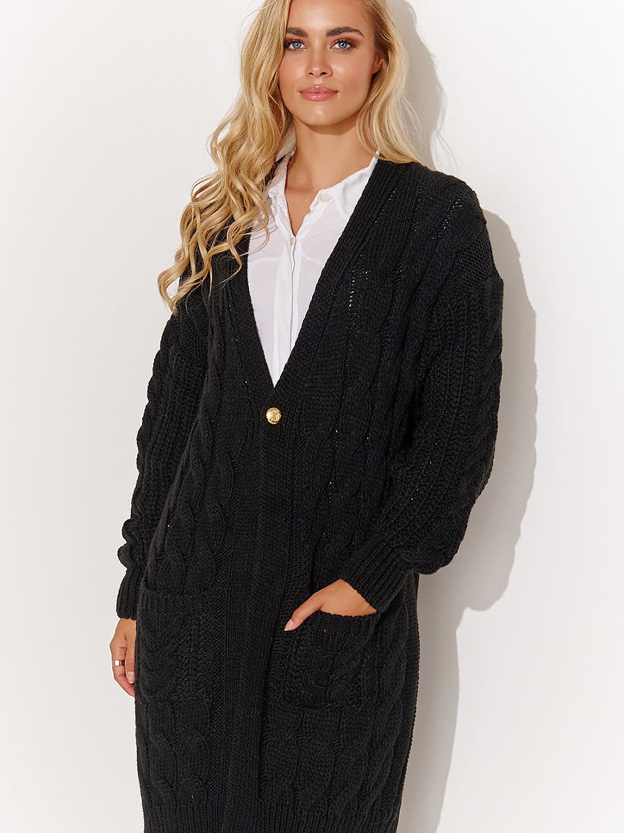 Cardigan long collection grande maille noir