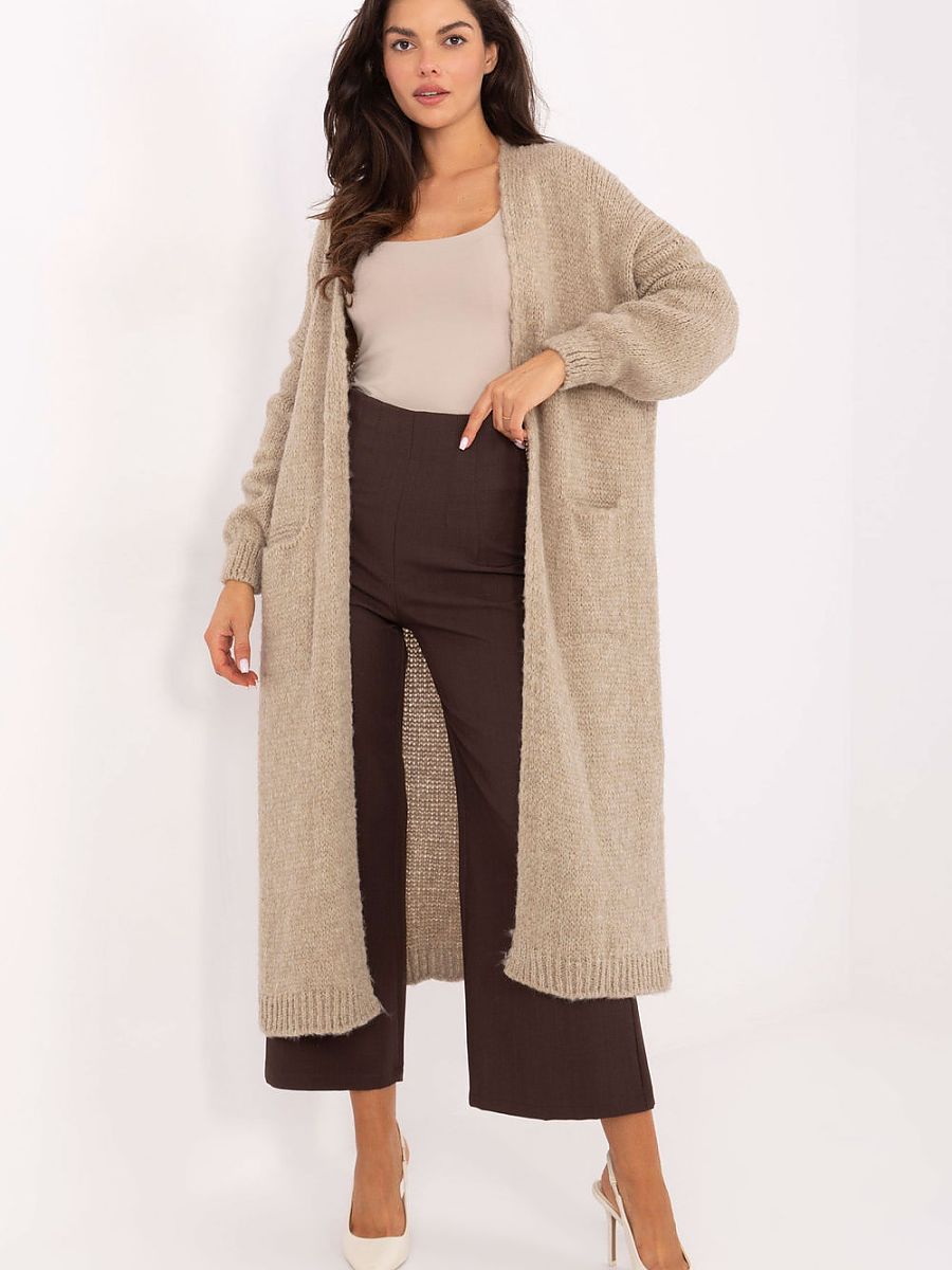 Cardigan long laine beige